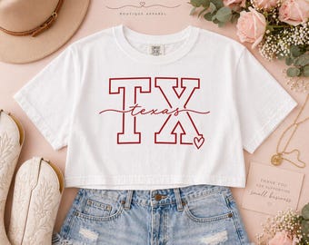 Minimalist TX Texas Crop Top | Boutique Southern Graphic Tee