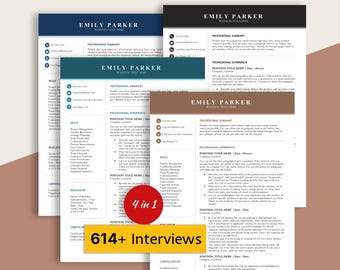 ATS Resume Template: 2 Column Template Design | Cover Letter + Reference Letter | 1 Page + 2 Page Template | Easy Edit | 4 Color Themes.