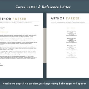 May include: A cover letter and reference letter template with the name "ARTHOR PARKER" at the top. The cover letter includes a space for the hiring manager's name and company name. The reference letter lists contact information.