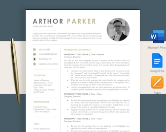 ATS Resume Template: 2 column resume with photo | Cover Letter + Reference Letter | 1 + 2 page Templates (Pages, Google Doc, MS Word)