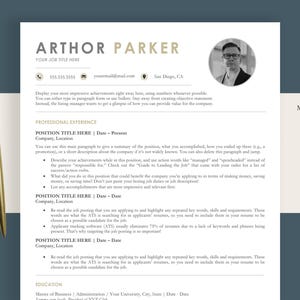 one column resume design template in word with photo