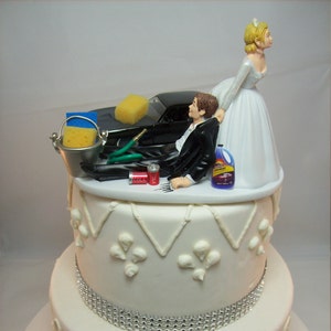 Funny Car Wash 1973 Plymouth Barracuda Black Fast Auto Wedding Cake Topper Mr Mechanic Love Mrs Baby
