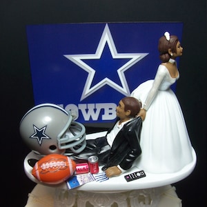 DALLAS COWBOYS Football Bride and Groom African American Brown Hair Funny Wedding Cake Topper Custom Black Couple Personalized