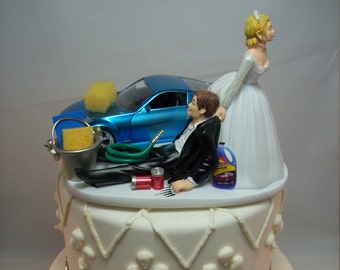 Funny Car Wash 2003 Nissan 350Z Blue Auto Wedding Cake topper Sports Mr Mechanic Love Mrs Baby