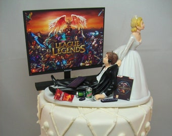 GAMER Funny Wedding Cake Topper LOL Video Game Gaming Junkie Addict Rehearsal Groom's Bride Veil Groom PC Laptop Custom Game Over