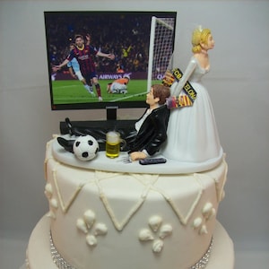 SOCCER Futbol (any team/game/club TV screen) Funny Wedding Cake Topper Sports FAN Rehearsal Groom's Bride Groom Custom Football Scarf