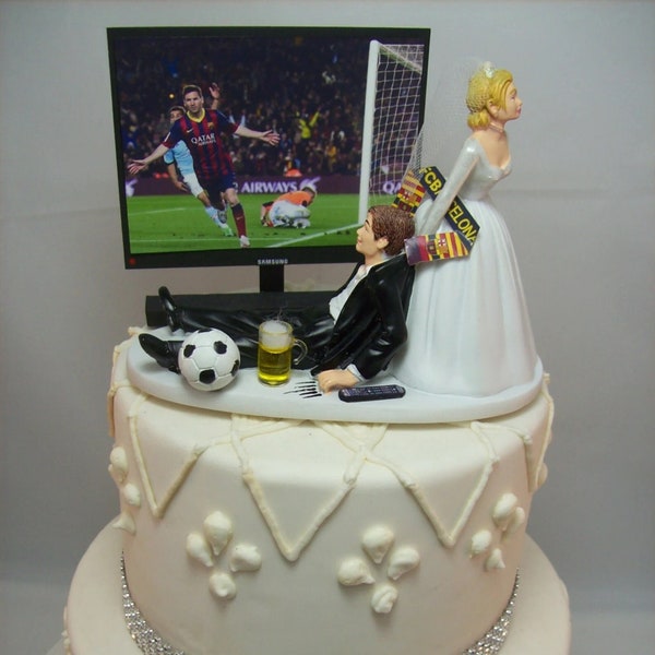 Football de football (écran de télévision de toute équipe/jeu/club) décoration de gâteau de mariage amusante fan de sport répétition mariée marié écharpe de football personnalisée