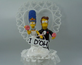 Die Simpsons Braut und Bräutigam I d&#39;OH oder Ihr Schild Lustiger Hochzeitstorte Topper