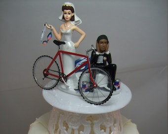 NO bike tour time to Wed Groom African American Indian Hispanic Bride and Groom wedding cake topper sport bicycle Cyclist Cycler Athlete