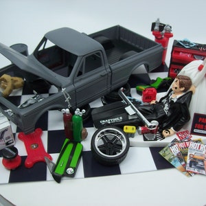 Classic Car Restoration Professional Hobbyist Funny Wedding Cake Topper Chevy C-10 truck 1985 Bride and Groom Awesome Groom&#39;s Cake