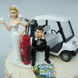 NO GOLF Got the Ball with Cart Bride and Groom Wedding Cake Topper Funny