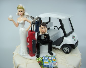 NO GOLF Got the Ball with Cart Bride and Groom Wedding Cake Topper Funny