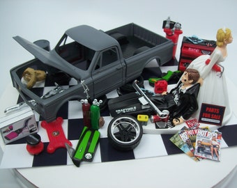 Classic Car Restoration Professional Hobbyist Funny Wedding Cake Topper Chevy C-10 truck Bride and Groom Awesome Groom's Cake