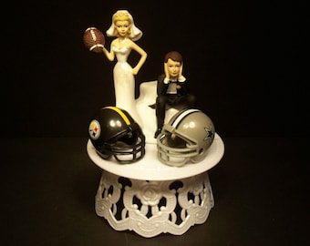 House Divided Football STEELERS COWBOYS (or your teams) Team Helmets RIVALRY Funny Wedding Cake Topper