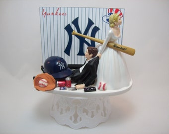BASEBALL YANKEES or your team Bride and Groom Funny Wedding Cake Topper New York