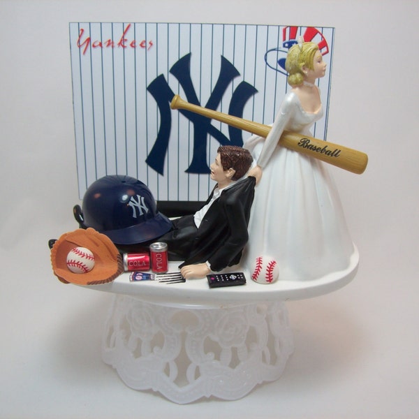 BASEBALL YANKEES or your team Bride and Groom Funny Wedding Cake Topper New York