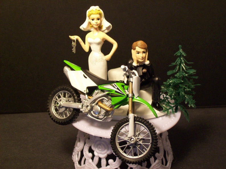 Motorcycle Kawasaki KF 250 F Green Dirt Bike Bride and Motorcycle Kawasaki KF 250 F Green Dirt Bike Bride and