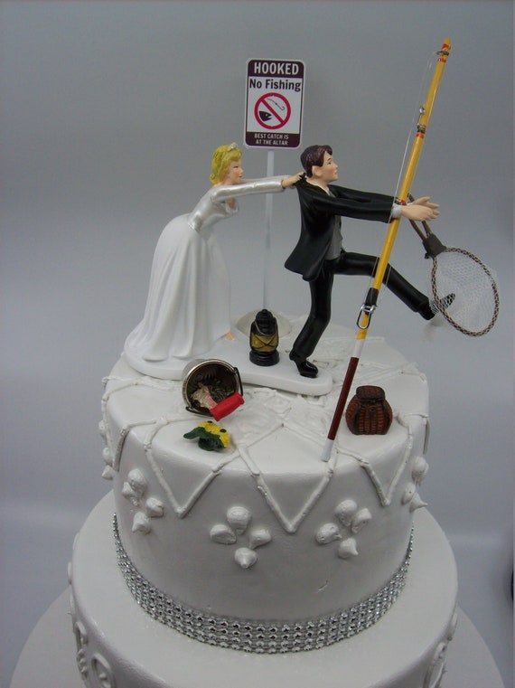 No FISHING Come Back Funny Wedding Cake Topper Bride and Groom