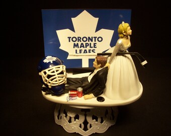 Hockey Sports Team TORONTO MAPLE LEAFS Bride and Groom Wedding Cake Topper Funny Groom's Cake