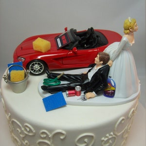 Divertido lavado de autos Dodge VIPER Rojo Convertible Vintage Auto Wedding Cake topper Sports Custom Made Mr Mechanic Love Mrs Sweet Romantic