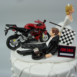 Motorcycle HONDA CBR (or pick your Bike) Racing Street Bike Bride and Groom Funny Wedding Cake Topper