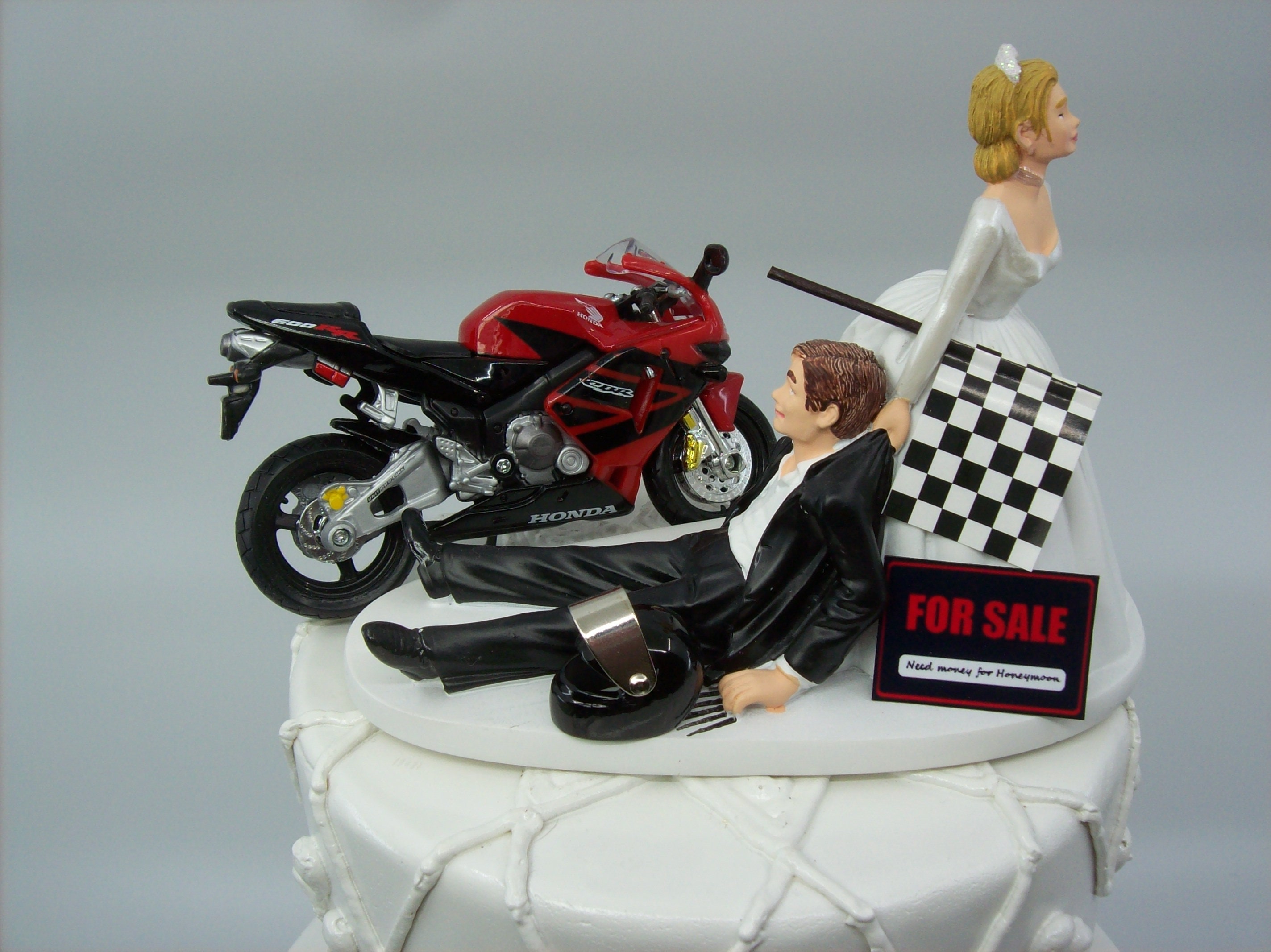 Motorcycle HONDA CBR (or pick your Bike) Racing Street Bike Bride and Groom Funny Wedding Cake Topper