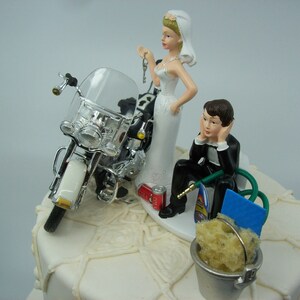 Motorcycle Dirt Bike Wedding Cake Topper Bride and Groom Funny Mechanic ...