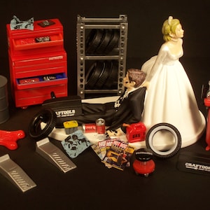 Funny Wedding Cake Topper for Mechanics AUTO MECHANIC Tires Awesome Groom&#39;s Cake Perfect for Humorous Rehearsal Dinner Man Cave Unique