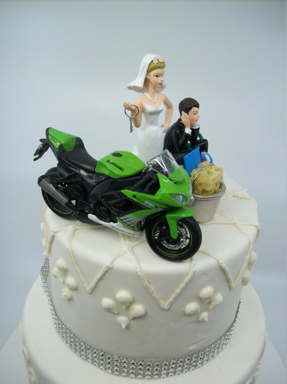 Motorcycle Wedding Cake Topper Bride And Groom Funny Mechanic Etsy