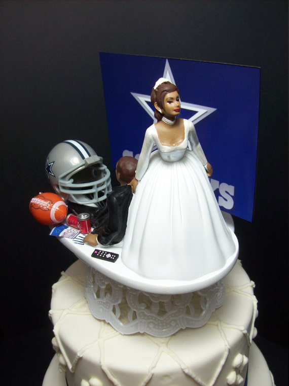 Football Bride & Groom Cake Topper - Playful Piggyback Figurine For Wedding Cakes (Dark Skin) - View #3