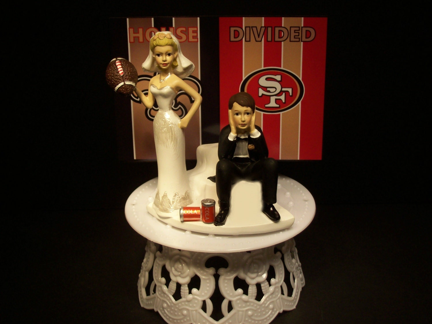 San Francisco 49ers Cake Topper Bridal Funny Humorous Wedding Day Reception  Football team Themed Hair color changed 4 free