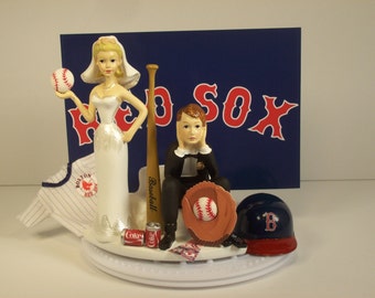 Boston (or YOUR team) Red Sox Baseball Funny Wedding Cake Topper Bride and Groom Got the Ball