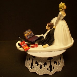 Funny Wedding Cake Topper Simple LAPTOP w/ Headgear Gamer Gaming Player Custom INSPIRED Awesome Charming Rehearsal Groom&#39;s WOW