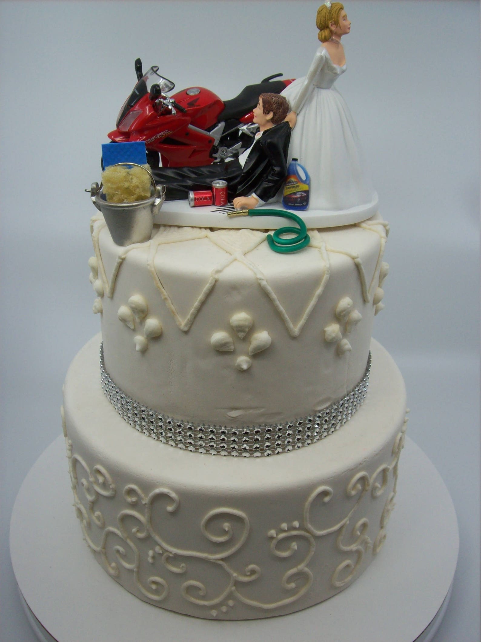 Motorcycle Dirt Bike Wedding Cake Topper Bride and Groom Red Honda VFR ...