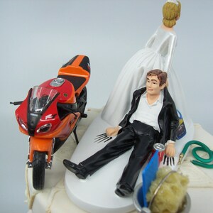 Motorcycle Dirt Bike Wedding Cake Topper Bride and Groom Orange Red ...