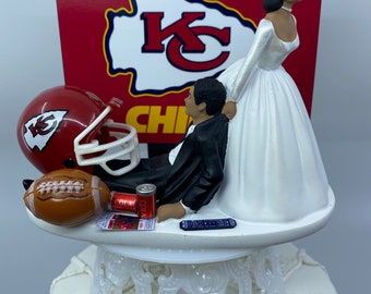 CHIEFS KANSAS CITY Football African American couple Bride and Groom wedding cake topper sports funny Grooms cake