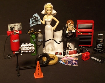 Got the Shop Towel AUTO MECHANIC Bride and Groom w/ Die Cast Tool Set WEDDING Cake Topper Funny Groom's Cake