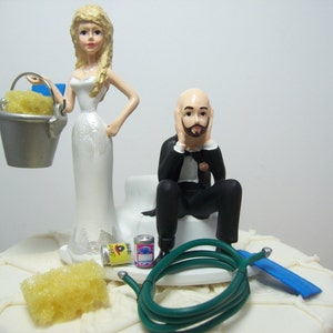 AUTO Car Wash Bride and Groom Wedding Cake Topper Funny Grooms Cake