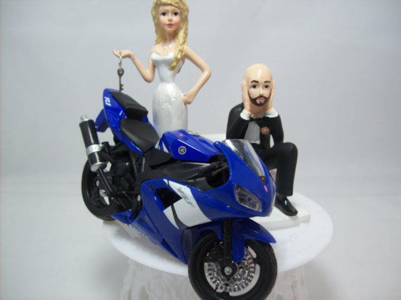 Motorcycle Dirt Bike Wedding Cake Topper Bride and Groom Funny Mechanic ...