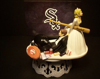 CHICAGO WHITE SOX Baseball (or your team) Bride and Groom Funny Wedding Cake Topper