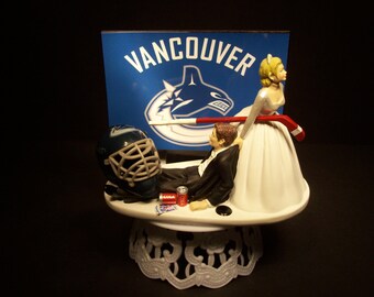 Hockey Sports Team VANCOUVER CANUCKS Bride and Groom Wedding Cake Topper Funny Groom's Cake