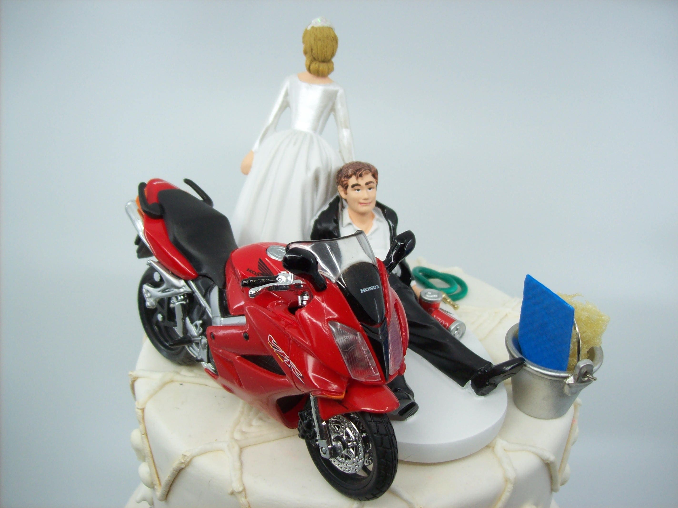 Motorcycle Dirt Bike Wedding Cake Topper Bride and Groom Red Honda VFR ...