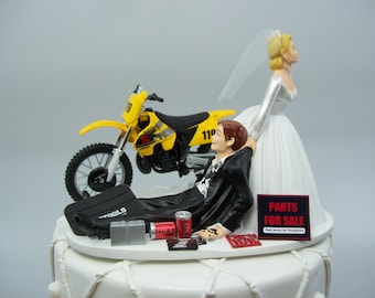 Motorcycle SUZUKI 250 rm (or pick your Bike) Dirt Bike Auto Mechanic Bride and Groom Funny Wedding Cake Topper