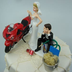 Motorcycle Dirt Bike Wedding Cake Topper Bride and Groom Funny Mechanic ...