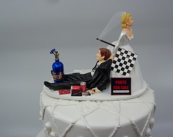 Auto Mechanic Nos Bottle Funny Wedding Cake Topper Bride Groom Funny Humorous Just for Him Groom Cake