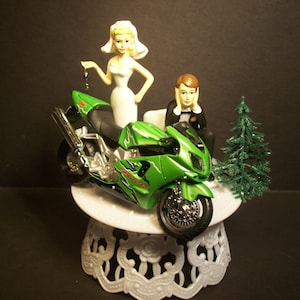 Motorcycle Kawasaki NINJA ZX-12R Street Bike Bride and Groom Funny Bike Wedding Cake Topper