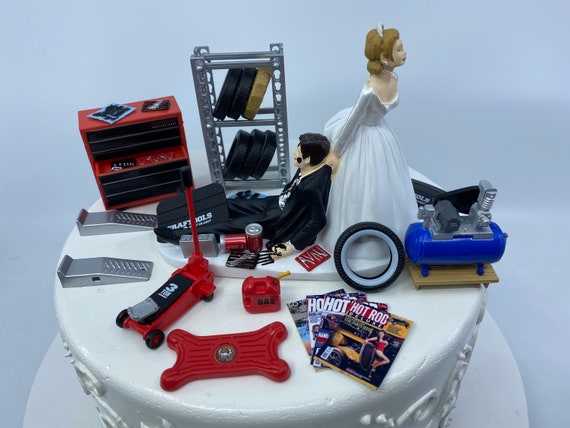 SALE Funny Wedding Cake Topper for Mechanics AUTO MECHANIC Tires