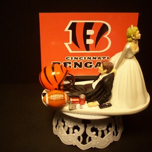 FOOTBALL CINCINNATI BENGALS or your team Bride and Groom Funny Wedding Cake Topper Groom&#39;s Cake