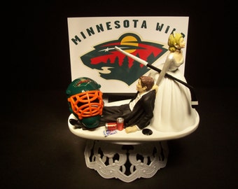 Hockey Sports Team MINNESOTA WILD Bride and Groom Wedding Cake Topper Funny Groom's Cake