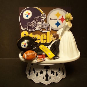 FOOTBALL STEELERS or your team Bride and Groom Funny Wedding Cake Topper